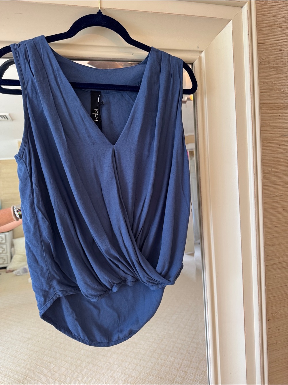 Bobi LA Blue Sleeveless Draped V-Neck Top